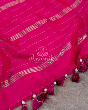 Hot Pink Mangalagiri Silk saree with a contrast pure silk kalamkari blouse