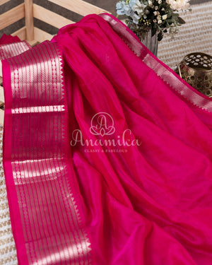 Hot Pink Mangalagiri Silk saree with a contrast pure silk kalamkari blouse