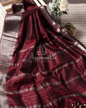 Brown Mangalagiri Silk saree with a contrast pure silk kalamkari blouse