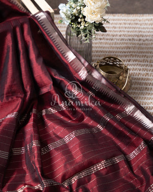 Brown Mangalagiri Silk saree with a contrast pure silk kalamkari blouse