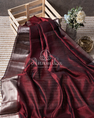 Brown Mangalagiri Silk saree with a contrast pure silk kalamkari blouse