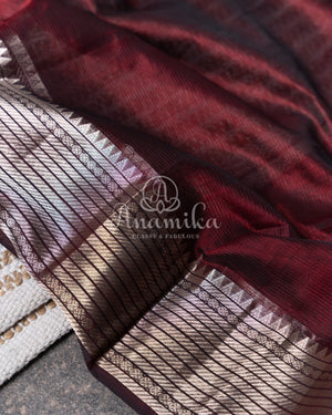 Brown Mangalagiri Silk saree with a contrast pure silk kalamkari blouse