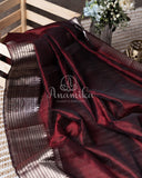 Brown Mangalagiri Silk saree with a contrast pure silk kalamkari blouse