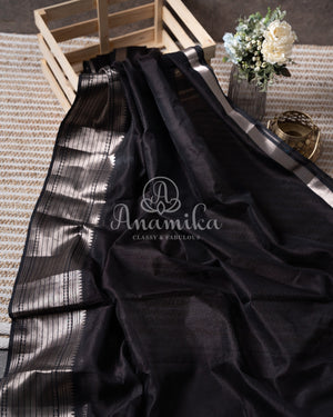 Black Mangalagiri Silk saree with a contrast pure silk yellow floral blouse