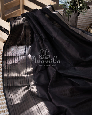 Black Mangalagiri Silk saree with a contrast pure silk yellow floral blouse