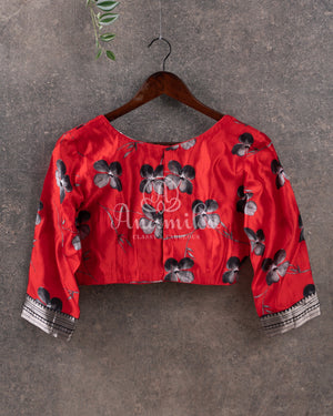 Red Floral Italian Rawsilk blouse