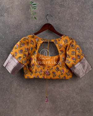 Brown Mangalagiri Silk saree with a contrast pure silk kalamkari blouse