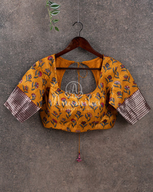 Brown Mangalagiri Silk saree with a contrast pure silk kalamkari blouse