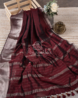 Brown Mangalagiri Silk saree with a contrast pure silk kalamkari blouse
