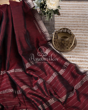 Brown Mangalagiri Silk saree with a contrast pure silk kalamkari blouse