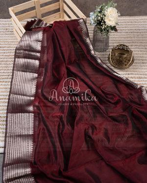 Brown Mangalagiri Silk saree with a contrast pure silk kalamkari blouse