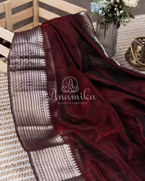 Brown Mangalagiri Silk saree with a contrast pure silk kalamkari blouse