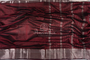 Brown Mangalagiri Silk saree with a contrast pure silk kalamkari blouse