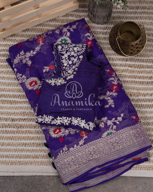 Purple Banarasi Georgette saree with floral meenakari jaal weave