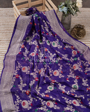 Purple Banarasi Georgette saree with floral meenakari jaal weave