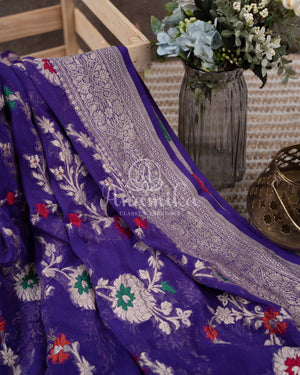 Purple Banarasi Georgette saree with floral meenakari jaal weave