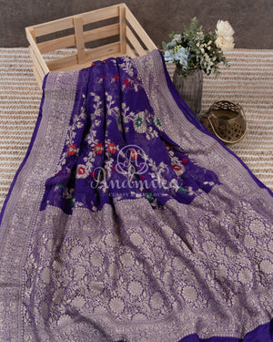 Purple Banarasi Georgette saree with floral meenakari jaal weave