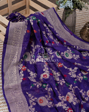 Purple Banarasi Georgette saree with floral meenakari jaal weave