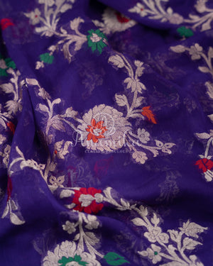 Purple Banarasi Georgette saree with floral meenakari jaal weave
