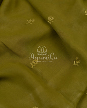Mehendi Green Georgette saree with chikankari and scallop border