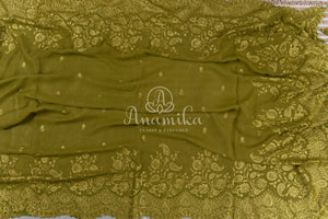 Mehendi Green Georgette saree with chikankari and scallop border