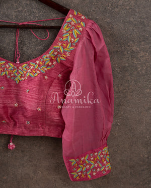 Berry Pink Georgette Chikankari saree with scallop border