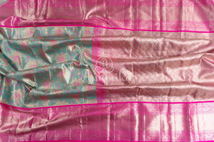Pastel Blue Kanchipattu saree with hot pink border