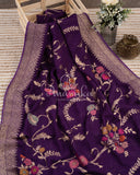 Purple Banarasi georgette saree with floral jaal design paired with contrast pink blouse