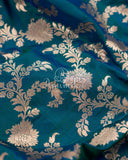 Copper Sulphate Blue Banarasi Silk Saree with contrast maroon red blouse