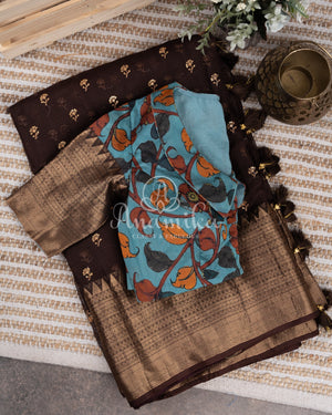 Coffee Brown Silk Kota saree with a kalamkari silk blouse
