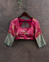 Teal Blue Silk Kota saree with a contrast hot pink floral blouse