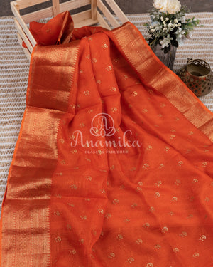 Orange Silk Kota saree with a kalamkari silk blouse