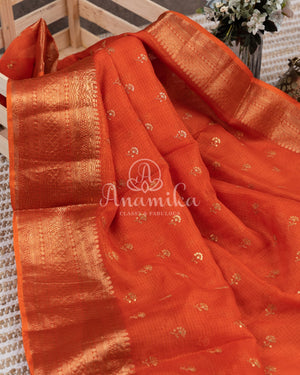 Orange Silk Kota saree with a kalamkari silk blouse