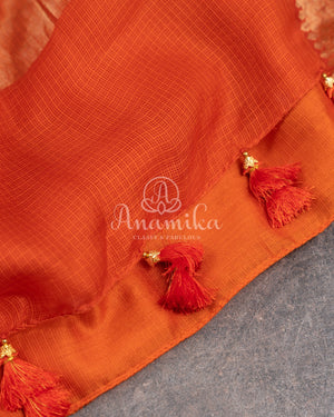 Orange Silk Kota saree with a kalamkari silk blouse