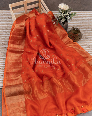 Orange Silk Kota saree with a kalamkari silk blouse