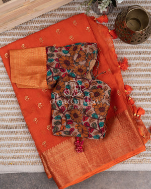 Orange Silk Kota saree with a kalamkari silk blouse