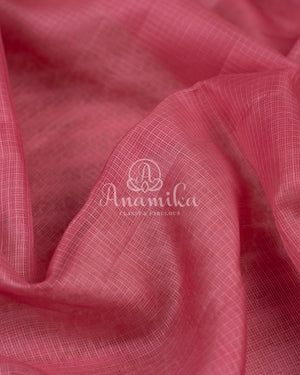 Peach Pink Silk Kota saree with a contrast powder blue floral blouse