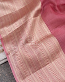 Peach Pink Silk Kota saree with a contrast powder blue floral blouse