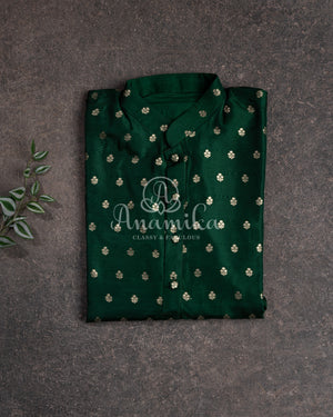 Dark Green Chanderi Silk Kurta with zari woven buttas