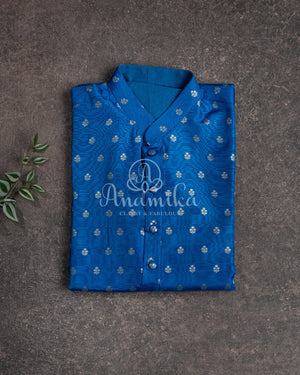 Turquoise Blue Chanderi Silk Kurta with zari woven buttas