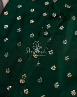Dark Green Chanderi Silk Kurta with zari woven buttas