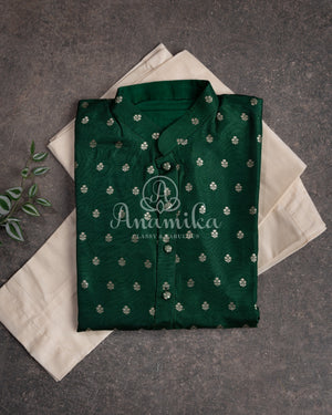 Dark Green Chanderi Silk Kurta with zari woven buttas