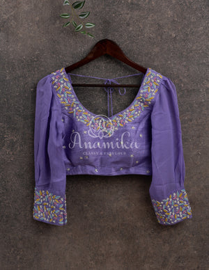 Lovely Lavender Georgette Chikankari saree with scallop border