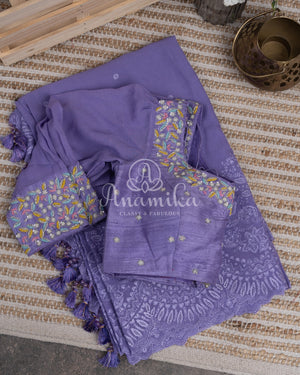 Lovely Lavender Georgette Chikankari saree with scallop border