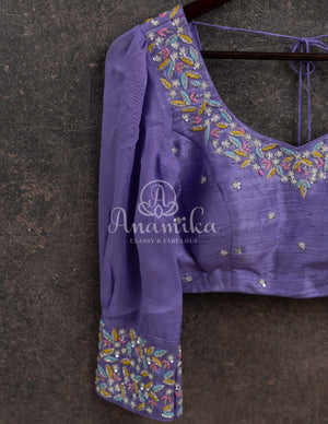 Lovely Lavender Georgette Chikankari saree with scallop border