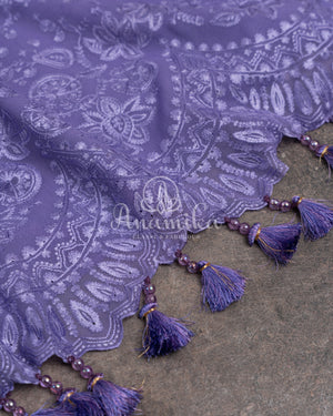 Lovely Lavender Georgette Chikankari saree with scallop border