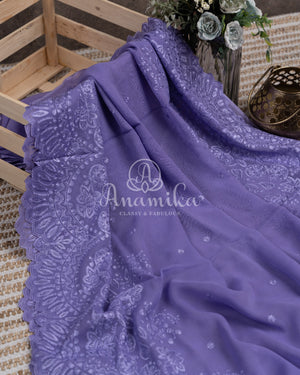 Lovely Lavender Georgette Chikankari saree with scallop border