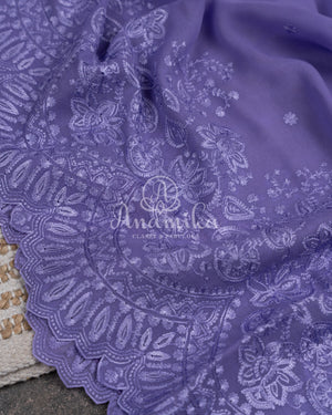 Lovely Lavender Georgette Chikankari saree with scallop border