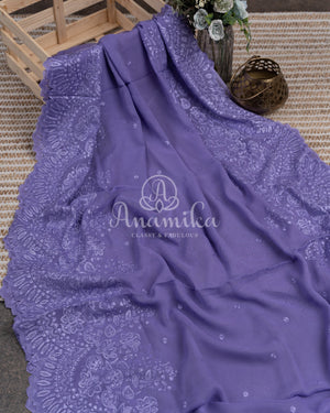 Lovely Lavender Georgette Chikankari saree with scallop border