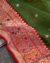 Banarasi Kora in Lovely Mehendi Green and Red Combination
